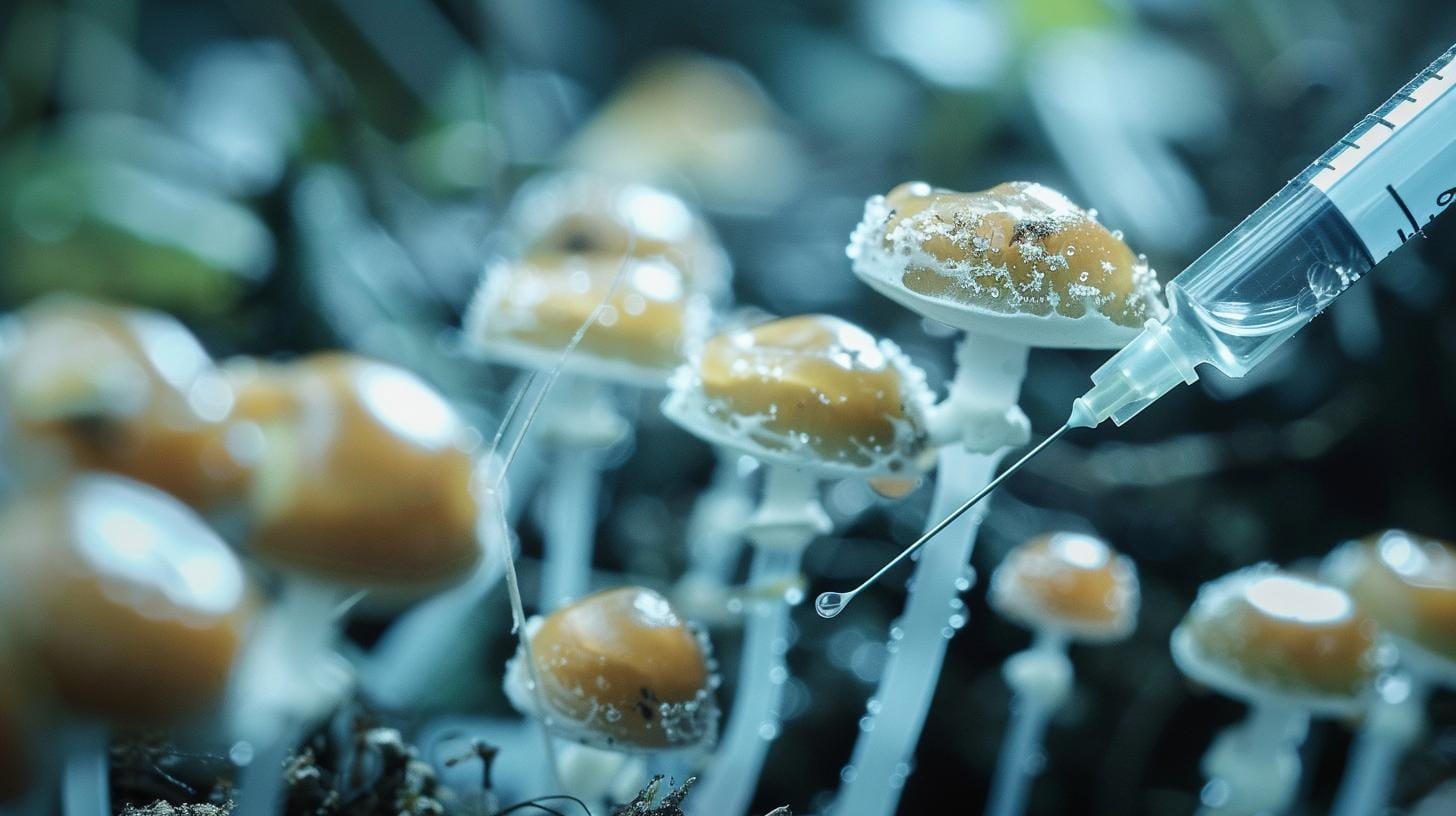 Mushroom Spore Syringes for Beginner and Expert Cultivators High-quality close-up of Mushroom Spore Syringes with sterile needle tips ready for cultivation