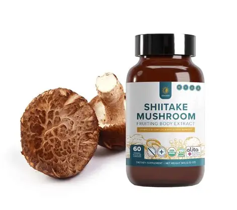 Shiitake Mushroom Capsule — Organic Immune Support & Antioxidant Supplement Shiitake Mushroom Capsule supplement in a clear bottle, showing organic capsules with natural mushroom powder for immune support and wellness